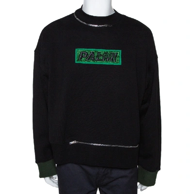 Pre-owned Palm Angels Black Cotton Metal Logo & Zip Detail Sweatshirt M