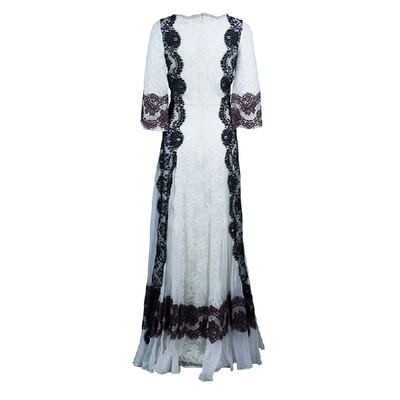 Pre-owned Dolce & Gabbana White Lace Detail Gown M