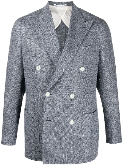 Barba Double-breasted Fine Knit Blazer In Blue