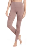 Alo Yoga High Waist Moto Leggings In Smokyquartz/smokyquartzglossy