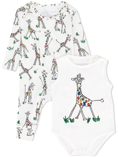 Stella Mccartney Babies' Giraffe Print Romper And Body Set In White