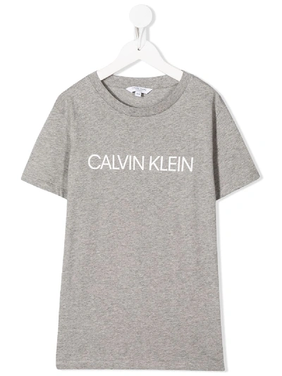 Calvin Klein Kids' Logo T-shirt In Grey