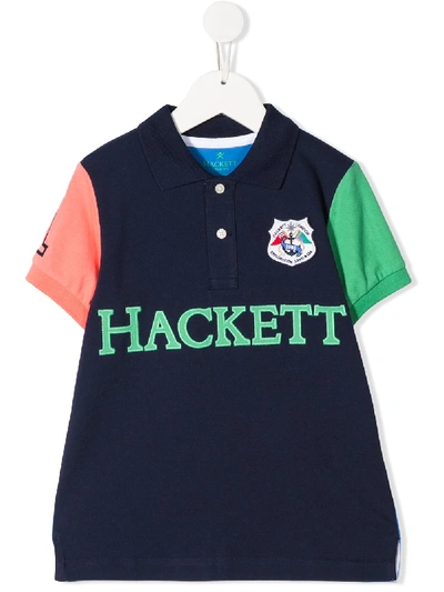Hackett Kids' Colour-block Embroidered Polo Shirt In Blue