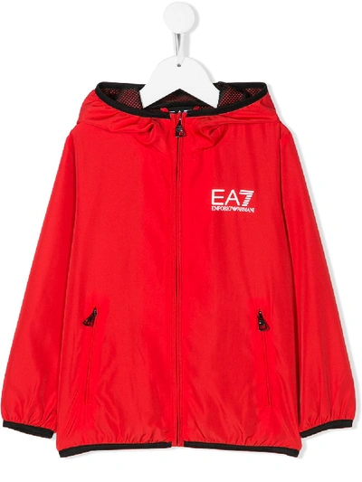 Emporio Armani Kids' Hooded Zipped Jacket In Red