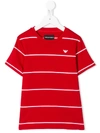 Emporio Armani Kids' Striped Logo Print T-shirt In Red