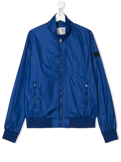 Woolrich Kids' Logo Patch Bomber Jacket In Blue