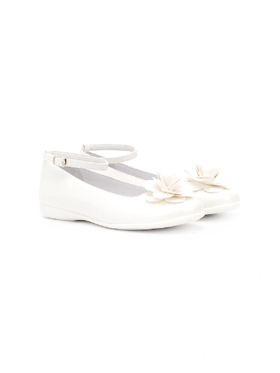 Colorichiari Kids' Floral Appliqué Ballerina Shoes In White