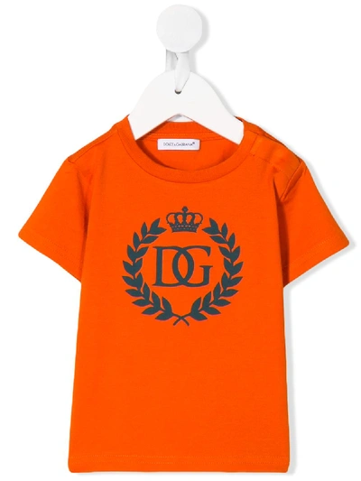 Dolce & Gabbana Babies' Dg Crown Logo-print T-shirt In Orange