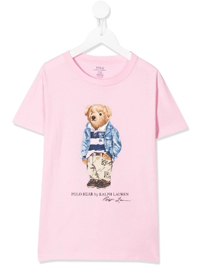 Ralph Lauren Kids' Polo Bear Print T-shirt In Pink