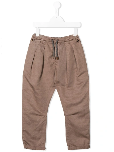 Brunello Cucinelli Kids' Drawstring Straight-leg Trousers In Brown