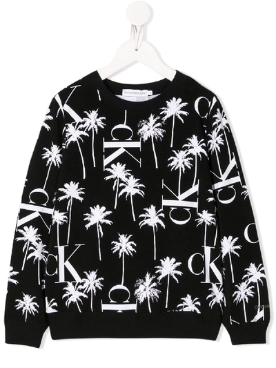 Calvin Klein Kids' Palm-print Relaxed-fit Sweatshirt In Black