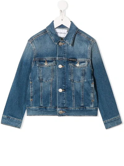 Calvin Klein Kids' Embroidered Logo Denim Jacket In Blue