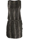 Saint Laurent Striped Mini Dress In Black