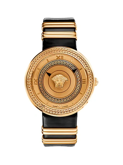 Versace Logo Stainless Steel And Leather-strap Watch