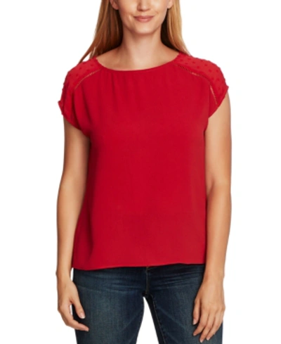 Vince Camuto Clip Dot Detail Short Sleeve Top In Rhubarb