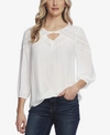 VINCE CAMUTO ELBOW SLEEVE CHEVRON LACE BLOUSE