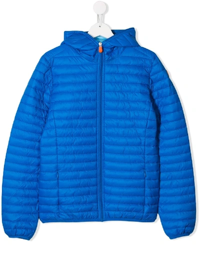 Save The Duck Teen Padded Hooded Jacket In Blue