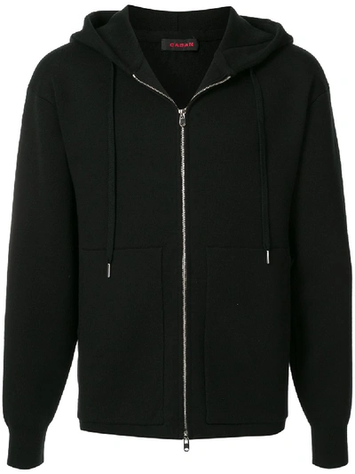Caban Knitted Zipped Hoodie In Black