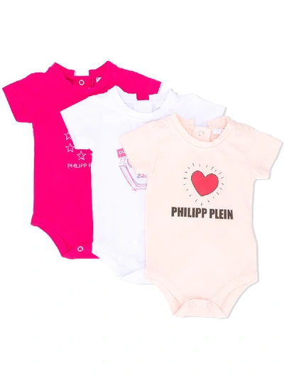 Philipp Plein Babies' Three-piece Logo Bodysuit In Pink