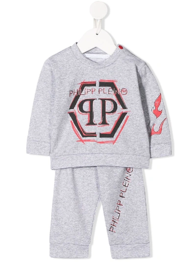 Philipp Plein Babies' Flame-print Tracksuit Set In Grey