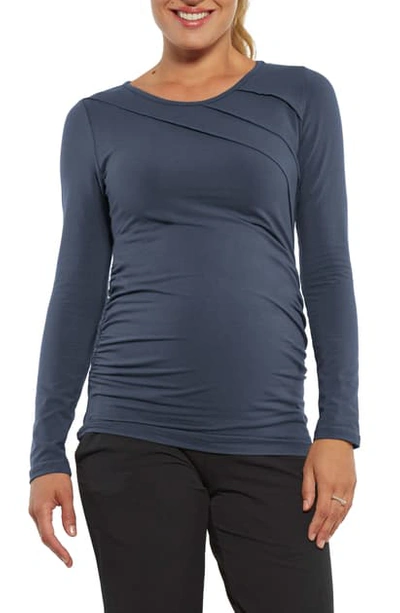 Stowaway Collection Sunburst Pleated Maternity Top In Blue Steel