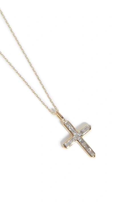 Adina Reyter Baguette Cross Necklace In Yellow Gold