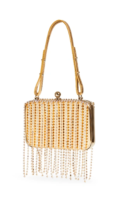 Area Crystal Fringe Phone Clutch In Gold