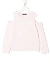 Balmain Teen Logo Cold-shoulder Top In Pink