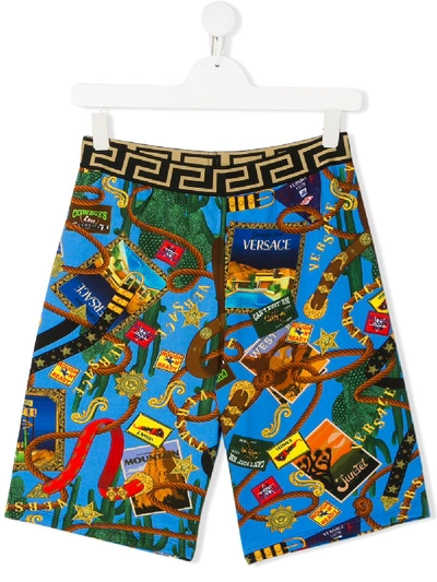 Young Versace Kids' Rodeo Printed Shorts In Blue
