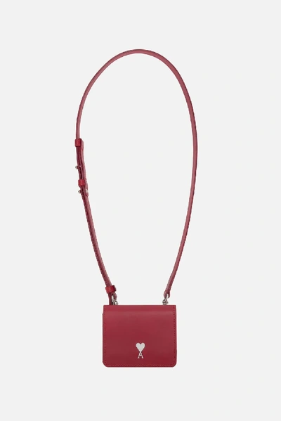 Ami Alexandre Mattiussi Men's Mini Leather Box Bag In Red