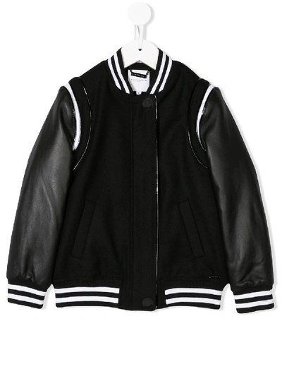 Givenchy Kids' Logo Patch Leather Bomber Jacket In Black