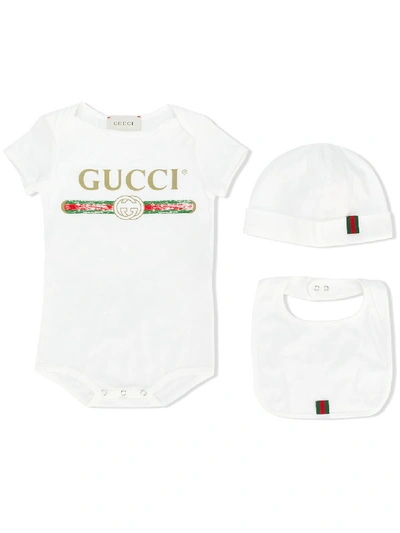 Gucci Three-piece Babygrow Set In Blue