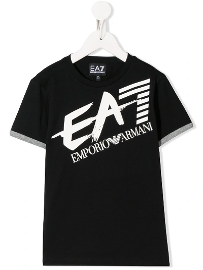 Ea7 Teen Logo Print Trim Detail T-shirt In Black