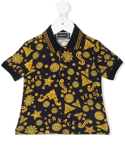 Young Versace Babies' Logo Embroidered Polo Shirt In Blue