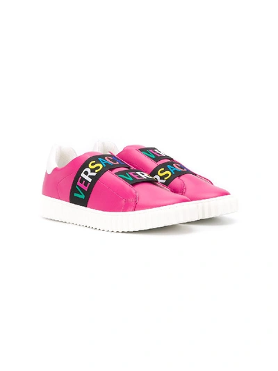 Young Versace Kids' Logo Strap Low-top Trainers In Pink