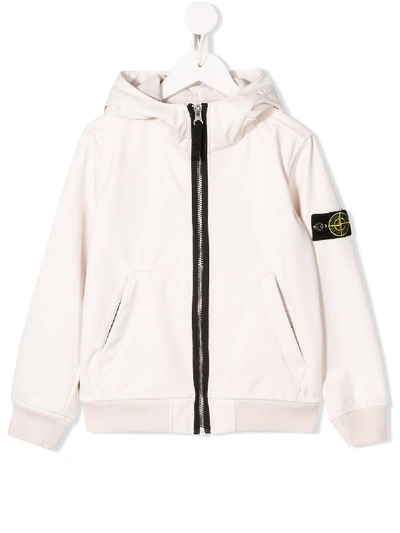 Stone Island Junior Kids' Soft Shell-r Hooded Jacket In White