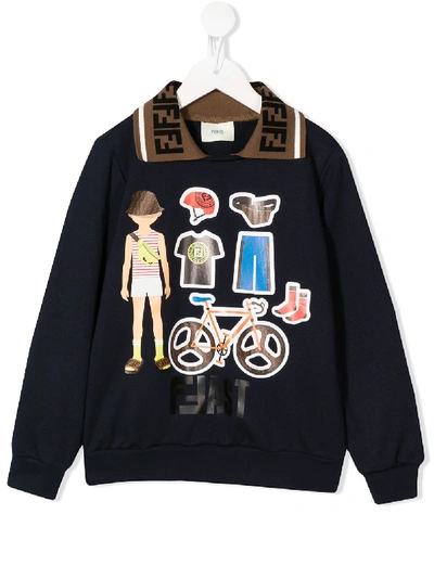 Fendi Teen Graphic-print Collared Sweatshirt In Blue