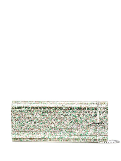 Jimmy Choo Sweetie Glitter-embellished Clutch Bag In Silver