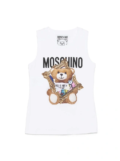 Moschino 3d Print Cotton Jersey Tank Top In White