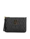 MOSCHINO M LOGO BLACK QUILTED LEATHER CLUTCH