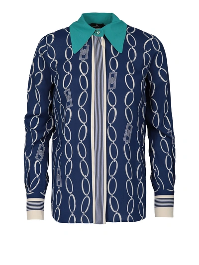 Elisabetta Franchi Chain Logo Print Shirt In Blue