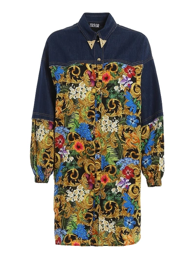 Versace Jeans Couture Jungle Baroque Print Shirt Dress In Multicolour