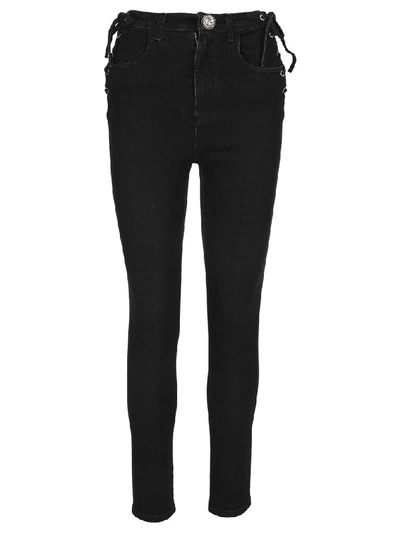 Alessandra Rich Lace-up High-rise Skinny Jeans In Black