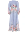 ZIMMERMANN BELLITUDE FLORAL LINEN MIDI DRESS,P00478611