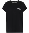 Balmain Flocked-logo Organic-cotton T-shirt In Black