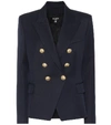 Balmain Black Double-breasted Jacket With Branded Buttons And Asymmetric Cut In Wool Woman In Blue