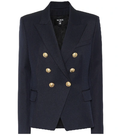 Balmain Double-breasted Virgin Wool Blazer In Blue