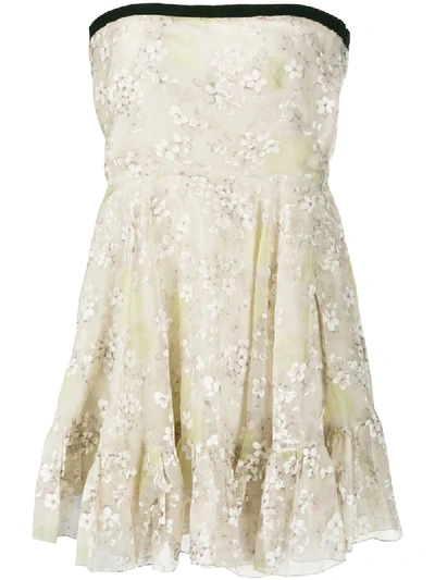 Pre-owned Valentino Floral Strapless Dress In Grey