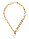 AS29 18KT WHITE GOLD DIAMOND MEDIUM OVAL CARABINER AND 18KT YELLOW GOLD 18” BOLD LINKS CHAIN NECKLACE