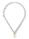 AS29 18KT YELLOW GOLD DIAMOND OVAL CARABINER (MEDIUM), 18KT WHITE GOLD 18” BOLD LINKS CHAIN NECKLACE